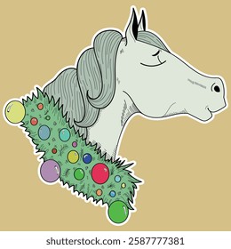 Vector image of horses' faces. The muzzle of a horse. A jolly horse. Horse Sticker