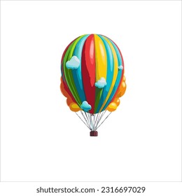 vector image of a hot air balloon, multi color, white background.