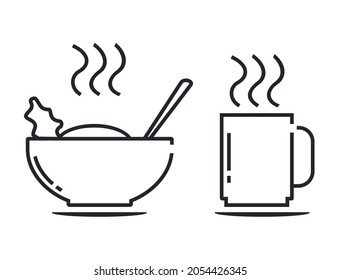 vector image of hot food and drink in the form of simple line composition