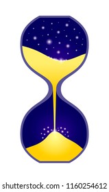 Vector image of an hourglass with a starry sky inside.