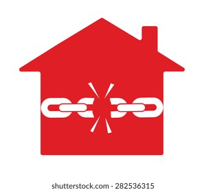 Vector image of a house with a broken chain