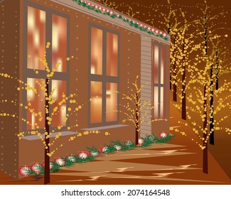 Vector image of a house with a Christmas decoration