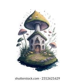 vector image of house in the form of a mushroom from a fantastic world
