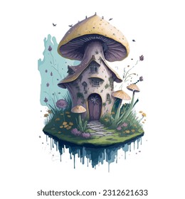 vector image of house in the form of a mushroom from a fantastic world