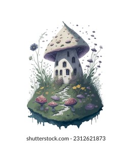 vector image of house in the form of a mushroom from a fantastic world