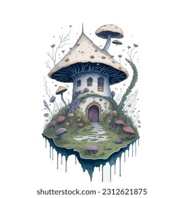 vector image of house in the form of a mushroom from a fantastic world