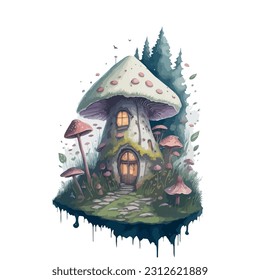 vector image of house in the form of a mushroom from a fantastic world