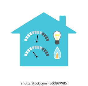 Vector image of a house with light bulb, gas flame and indicators