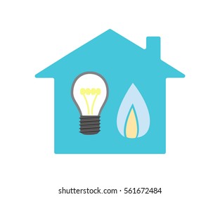 Vector image of a house with a light bulb and gas flame