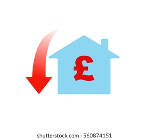 Vector image of a house with a pound coin and downwards arrow