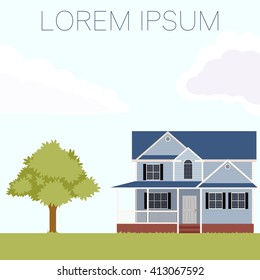 Vector image of the house with trees banner