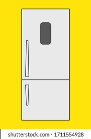 Vector image of a household refrigerator with place for text. Household appliances. Two-chamber refrigerator. Place for text. Repair of household appliances. Repair of refrigerators. Shop window.