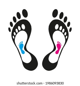 Vector image of human footprints. On a white background.