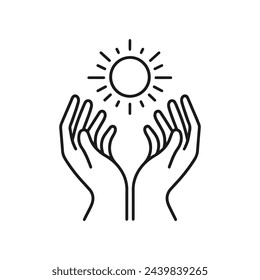 Vector image of human hands, palms raised to the sun.