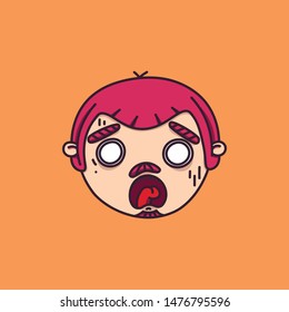 Vector image of a human, man, boy, guy, character, personality. Reflection of emotions on a person’s face, head against an orange background, fear, emptiness in the eyes, scream, negative emotions.