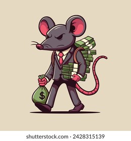 vector image of a human with a rat's head as a symbol of the face of corruptors who steal people's money. can be used for cruel and cruel corrupt characters who must be eradicated