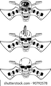 Vector image of a human skull with the crossed guitars