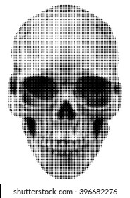 Vector image human skull with halftone effect for t-shirt or tattoo design