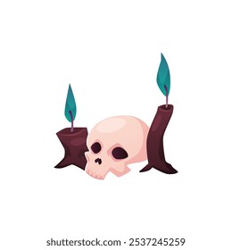 Vector Imagen de un cráneo humano y místicas velas ardientes. Diseño colorido para el día de los muertos, Halloween y vacaciones de otoño. Perfecto para decorar.