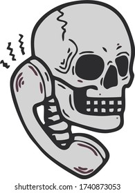 Vector image of a human skull talking on the phone