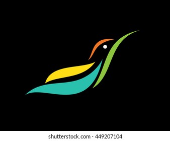 Vector image of an humming bird design on black background,  Vector Hummingbird for your desig.