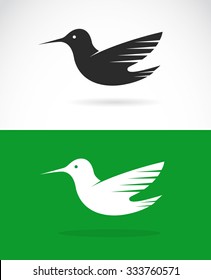 Vector image of an hummingbird design on green background and white background