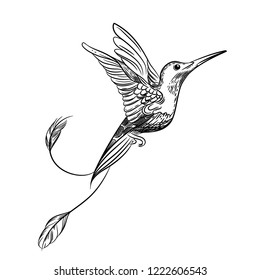 Vector image of a hummingbird. Tattoo art, t-shirt design.