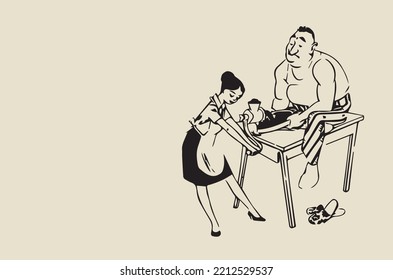 Vector image - Husband helps his wife