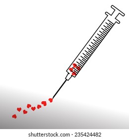 Vector image of a hypodermic syringe on white background.