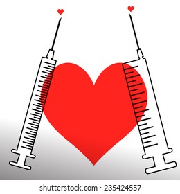 Vector image of a hypodermic syringe on white background.