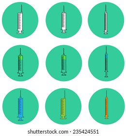 Vector image of a hypodermic syringe in the set.