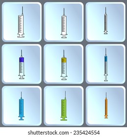 Vector image of a hypodermic syringe in the set.