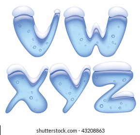 Vector image of ice alphabet capital letters under snow