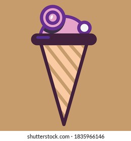 Imagen vectorial del cuerno de helado con relleno en un fondo marrón