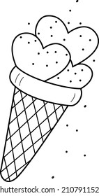 Imagen vectorial del helado, Día de San Valentín. Un simple vector de contorno, un conjunto de tecnologías para la interfaz de usuario y UX, sitio web o aplicación móvil, resaltado en un fondo blanco.