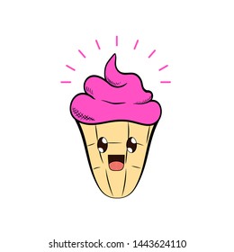 Vector image of ice cream in a waffle cup.Ice cream cartoon character
