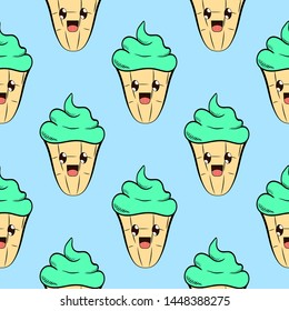 Vector image of ice cream in a waffle cup.Ice cream cartoon character