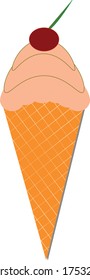 
Vector image of an ice cream in a waffle cup and a cherry.