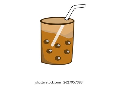 Vector image of iced boba coffee in a glass with a straw isolated