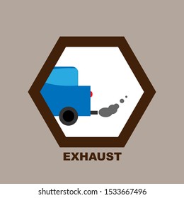 Vector image. Icon of the back of the machine. From the exhaust pipe comes the exhaust gas.