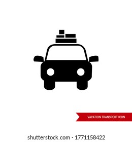 Imagen vectorial. Icono de un auto con maletas. Icono de vacaciones