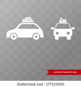 Vector image. Icon of a car with suitcases. Vacation icon.