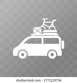 Vector image. Icon of a car with suitcases. Vacation icon.