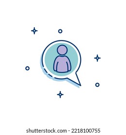 vector image icon of a cloud with a figure of a person in the form of a message with a white background