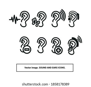 Vector image. Icon collection of a hearing aid for the deaf. Editable image.