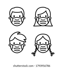 Vector image. Icon of a coronavirus preventive mask. Linear icon.