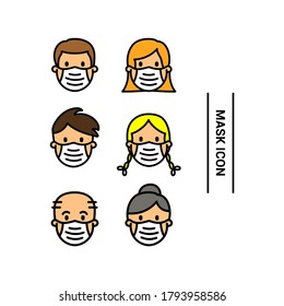 Imagen vectorial. Icono de una máscara preventiva de coronavirus. Icono lineal.