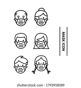Vector image. Icon of a coronavirus preventive mask. Linear icon.