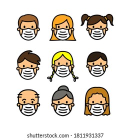 Vector image. Icon of a coronavirus preventive mask. Linear icon.