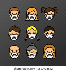 Vector image. Icon of a coronavirus preventive mask. Linear icon.